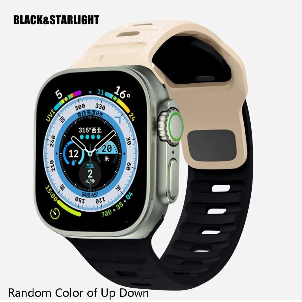 Luminous Silicone Band for Apple Watch - Compatible with iWatch Ultra/8/7/3/5/6/SE/4, Available in Various Sizes Starlight Black / 42mm 44mm 45mm 49mm