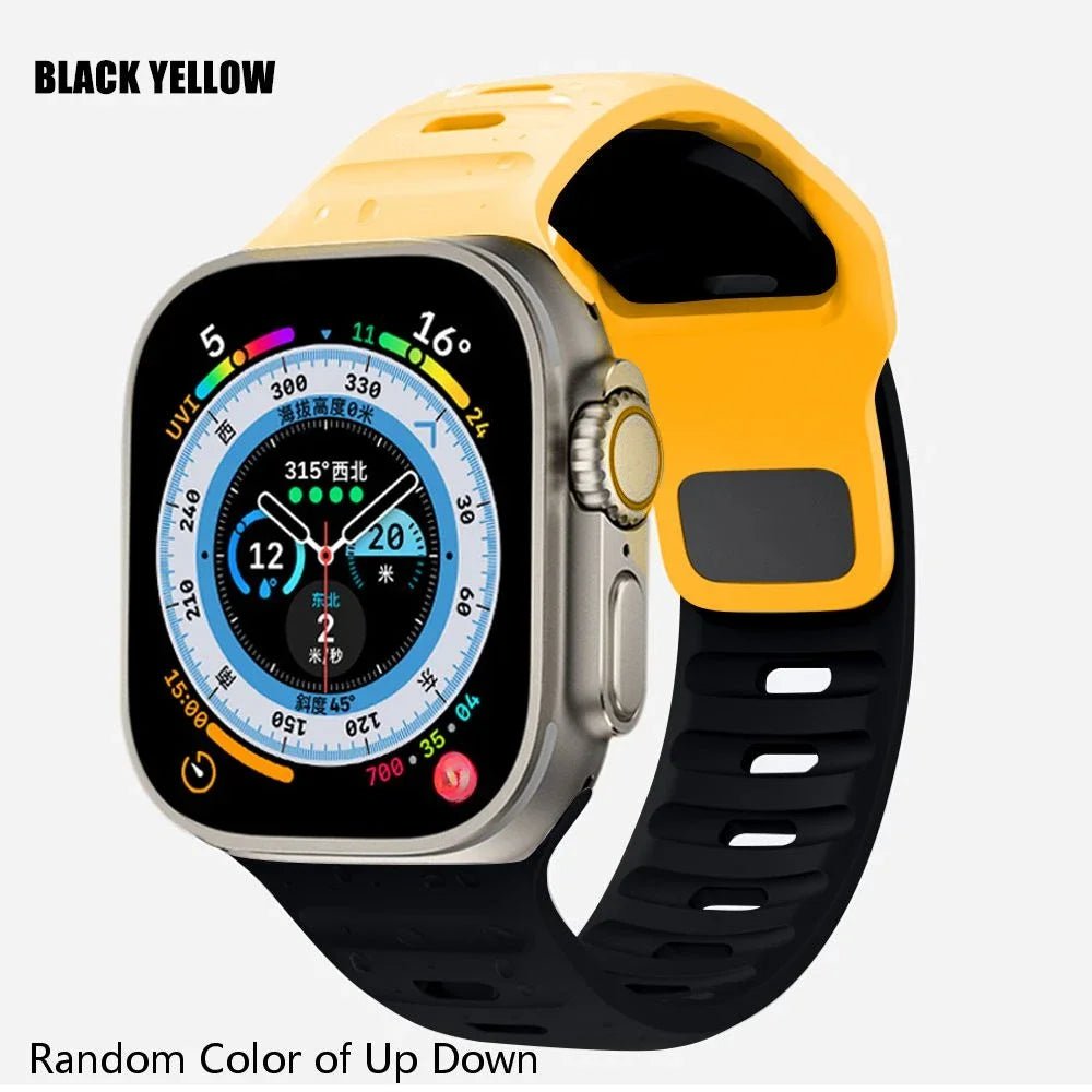 Luminous Silicone Band for Apple Watch - Compatible with iWatch Ultra/8/7/3/5/6/SE/4, Available in Various Sizes Yellow Black / 42mm 44mm 45mm 49mm / CHINA