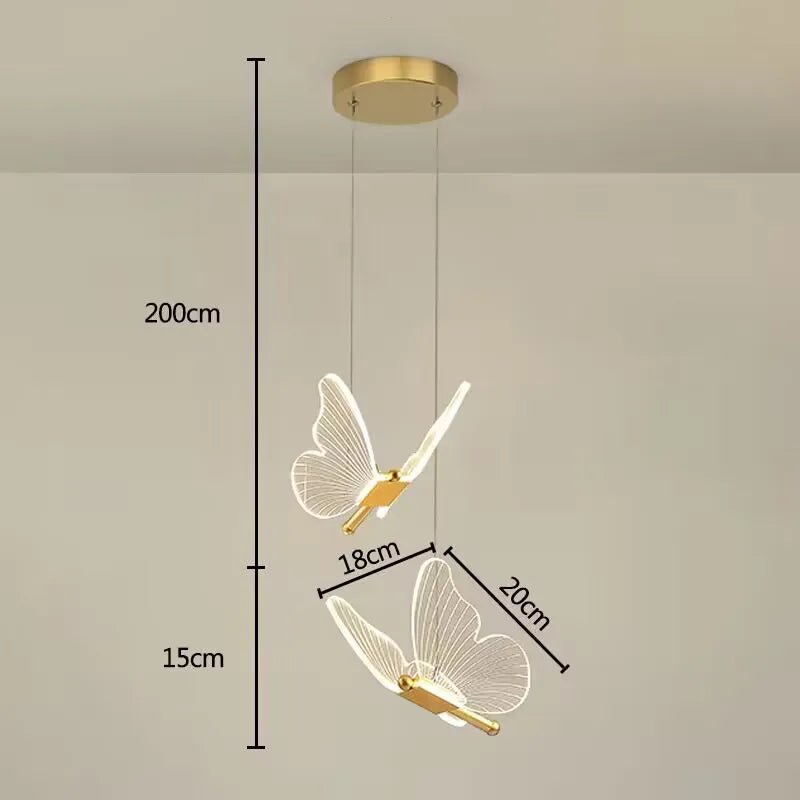 Lustre LED Butterfly Pendant Light: Ceiling, Kitchen, Bedside, Living Room Decor - Nordic Pendant Lamp Fixture B Style 2 Heads / 3 Light Color