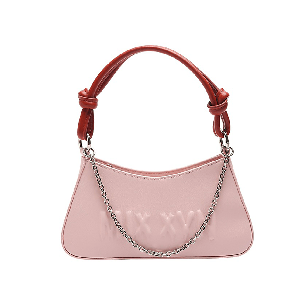 Luxe Chain Deco Letter Embroidered Hobo Bag