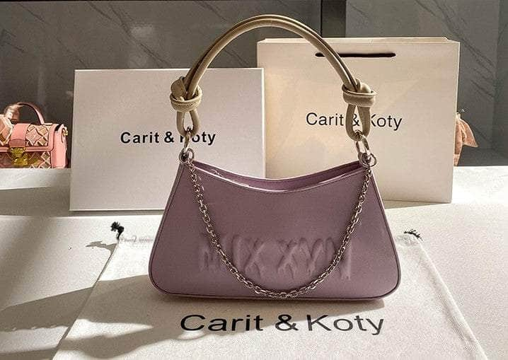 Luxe Chain Deco Letter Embroidered Hobo Bag Purple