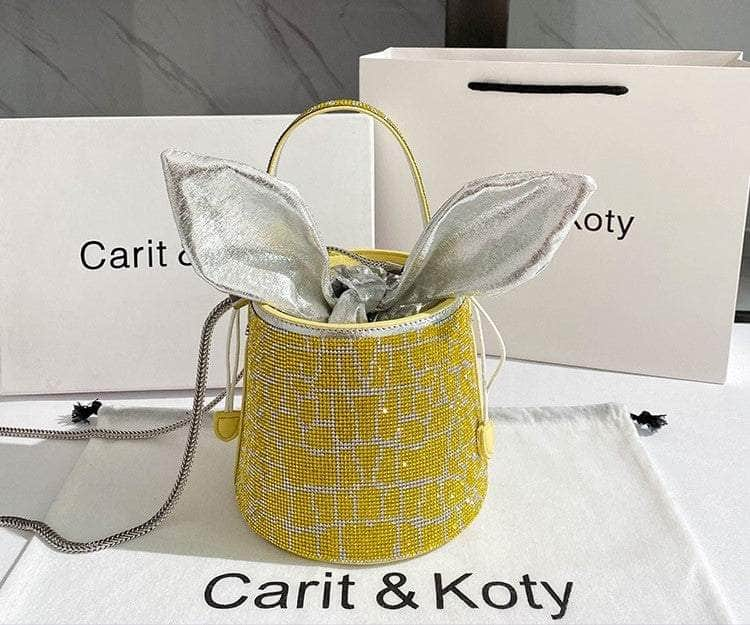 Luxe Diamante Crystal Embellished Bucket Purse Yellow