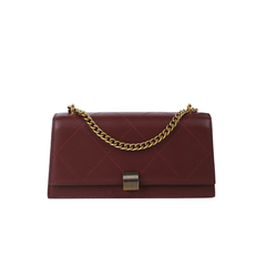 Luxe Metal Buckle Quilted Embossed Shoulder Bag Burgundy