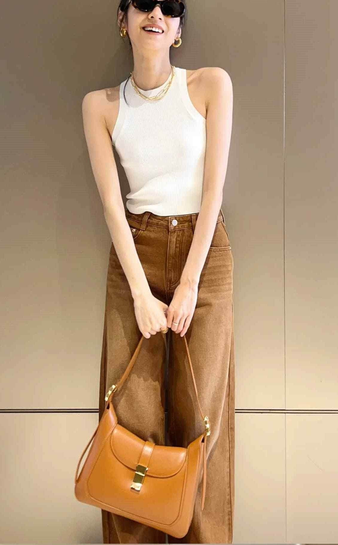 Luxe Strap-Adorned Brushed Leather Hobo Bag