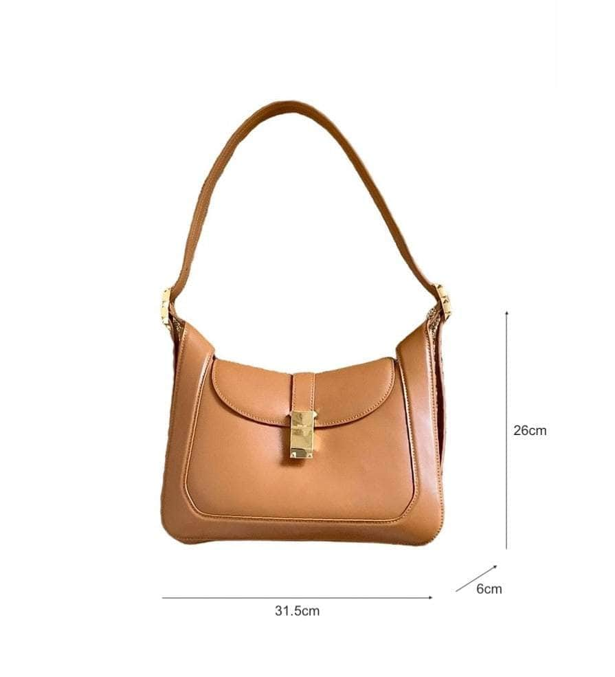 Luxe Strap-Adorned Brushed Leather Hobo Bag