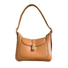 Luxe Strap-Adorned Brushed Leather Hobo Bag Brown