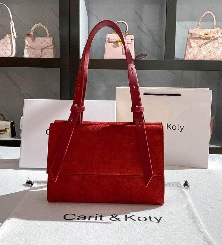 Luxe Suede Red Strap Handle Handbag