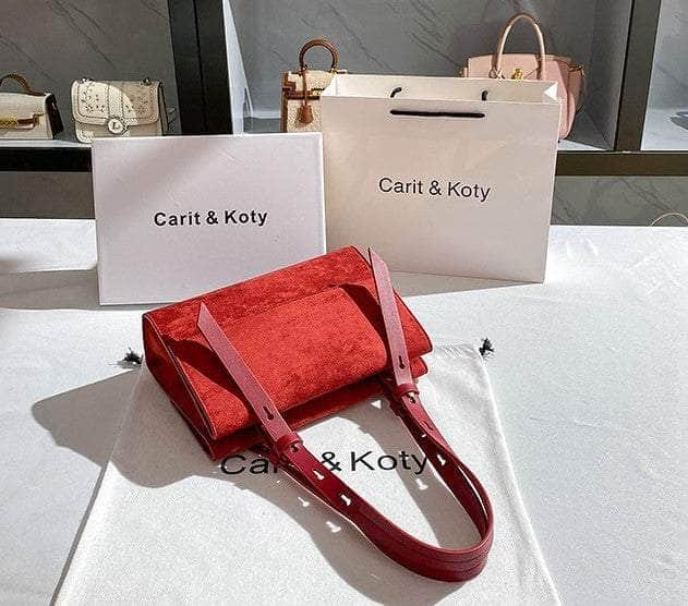 Luxe Suede Red Strap Handle Handbag