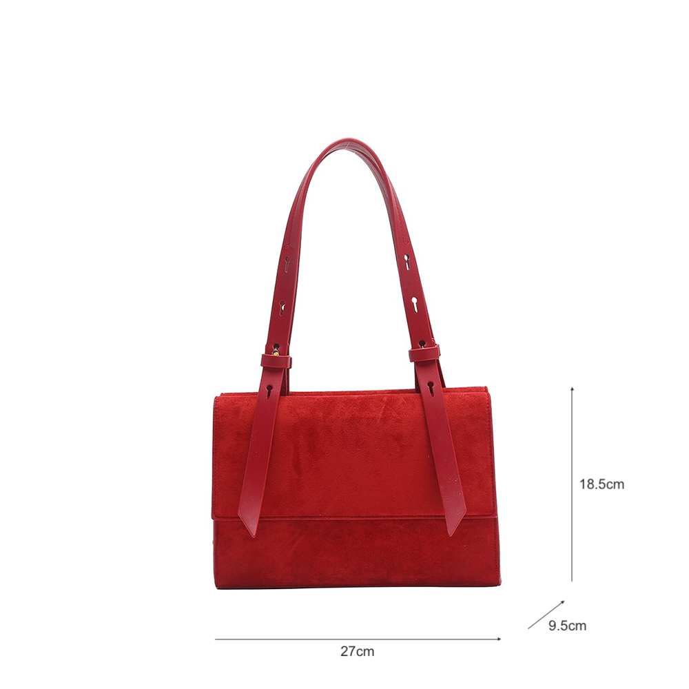 Luxe Suede Red Strap Handle Handbag