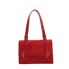 Luxe Suede Red Strap Handle Handbag