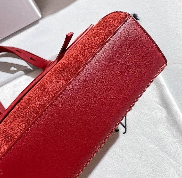 Luxe Suede Red Strap Handle Handbag