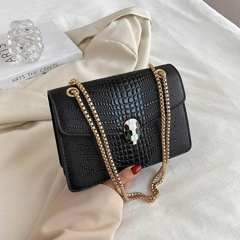 Luxurious Crocodile Skin Shoulder Bag Black