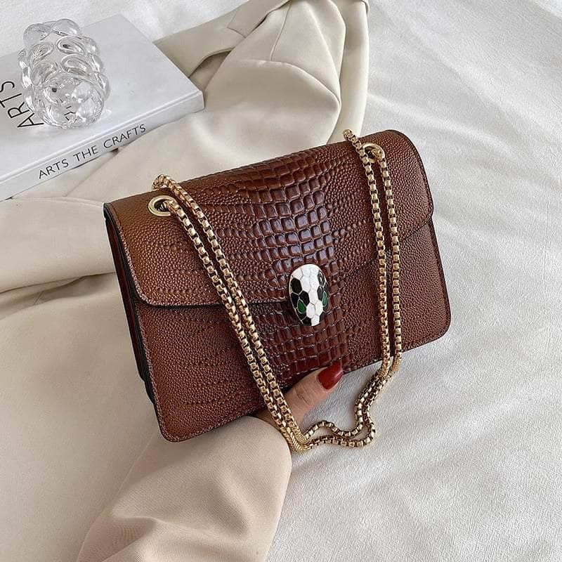 Luxurious Crocodile Skin Shoulder Bag Brown