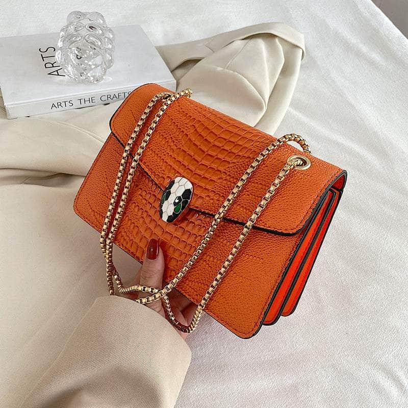 Luxurious Crocodile Skin Shoulder Bag Orange