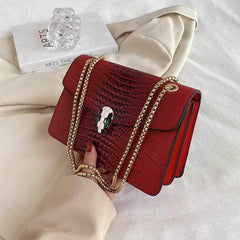 Luxurious Crocodile Skin Shoulder Bag Red