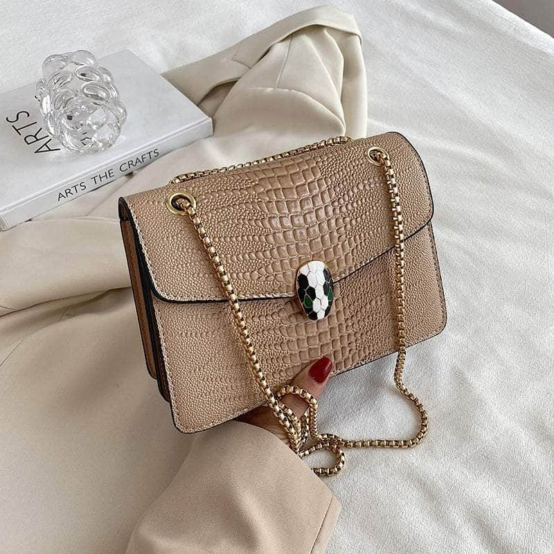 Luxurious Crocodile Skin Shoulder Bag Tan