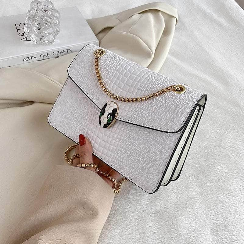 Luxurious Crocodile Skin Shoulder Bag White