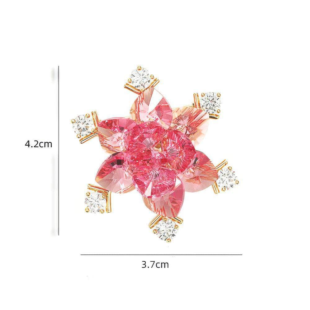 Luxurious Floral Starburst Crystal Inlaid Diamante Brooch Coral