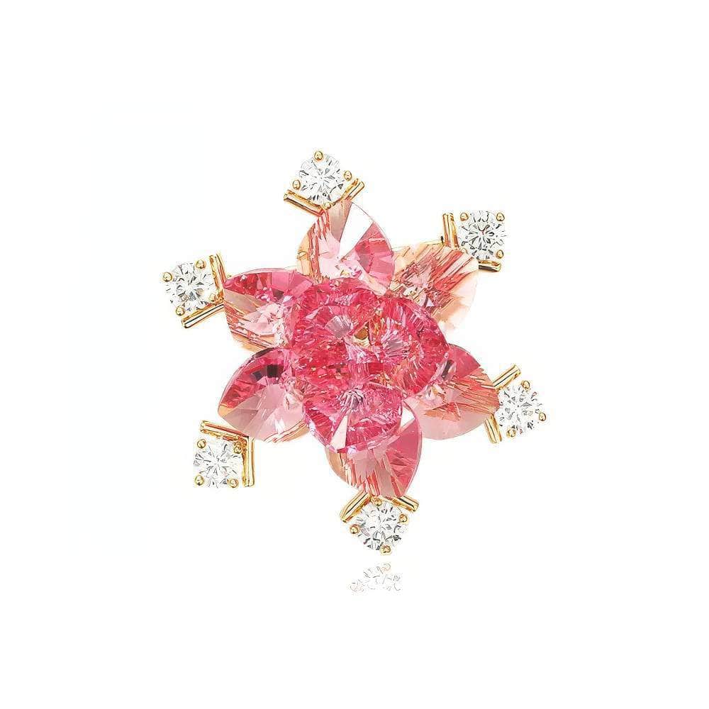 Luxurious Floral Starburst Crystal Inlaid Diamante Brooch Coral