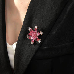 Luxurious Floral Starburst Crystal Inlaid Diamante Brooch Coral