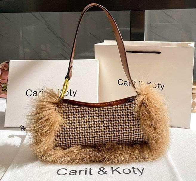 Luxurious Furry Pouch Shoulder Bag Brown