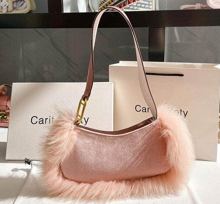 Luxurious Furry Pouch Shoulder Bag Pink