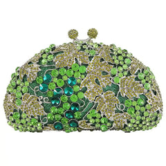 Luxurious Grape Vine Crystal Rhinestone Diamante Clutch Purse Green