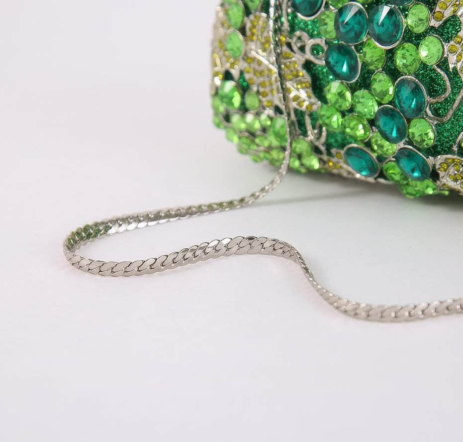 Luxurious Grape Vine Crystal Rhinestone Diamante Clutch Purse Green