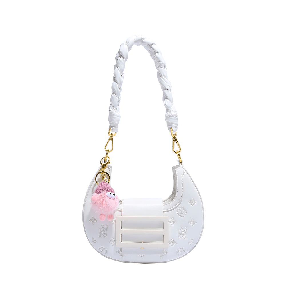 Luxurious Moon-Shape Handbag with Embossed Monogram Design