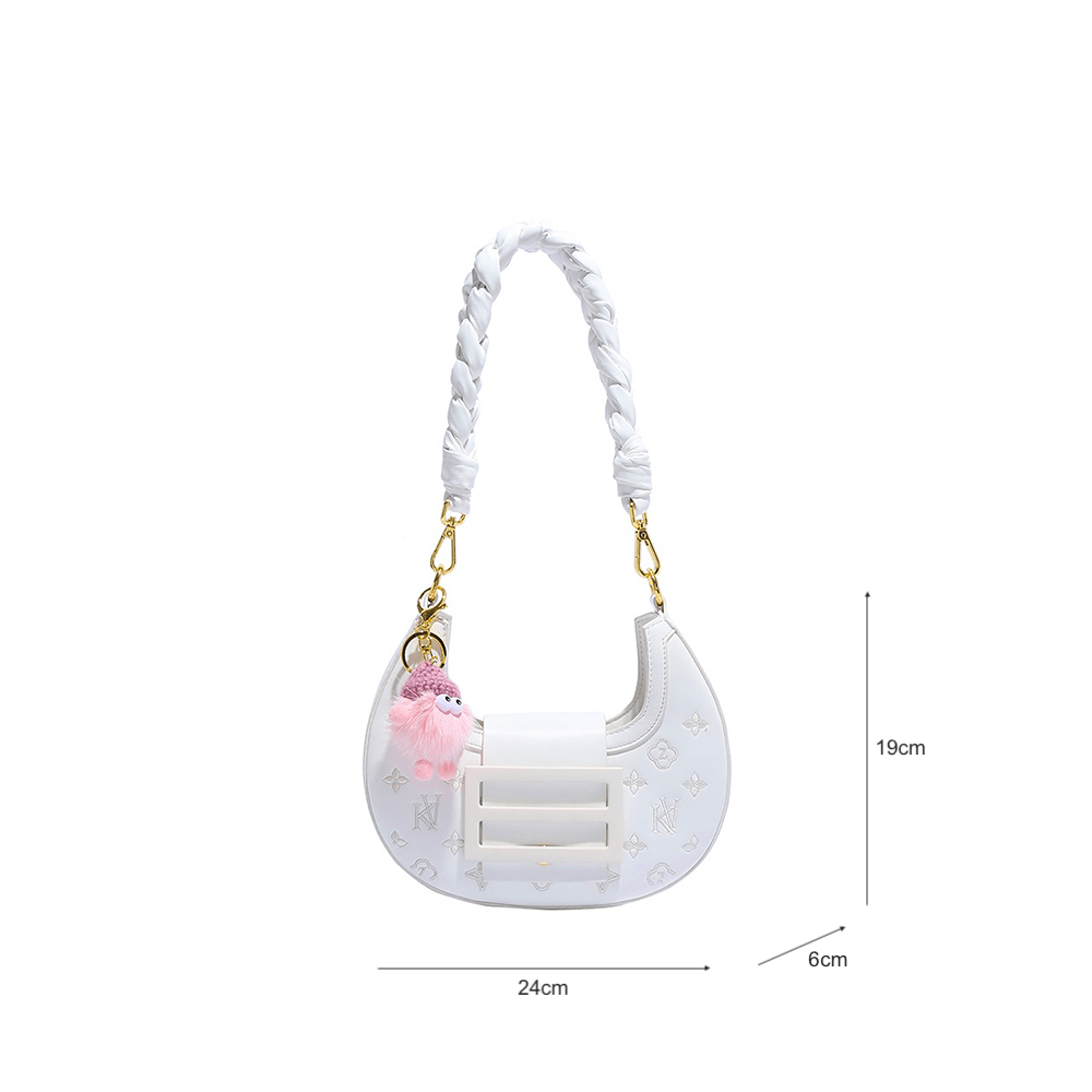 Luxurious Moon-Shape Handbag with Embossed Monogram Design