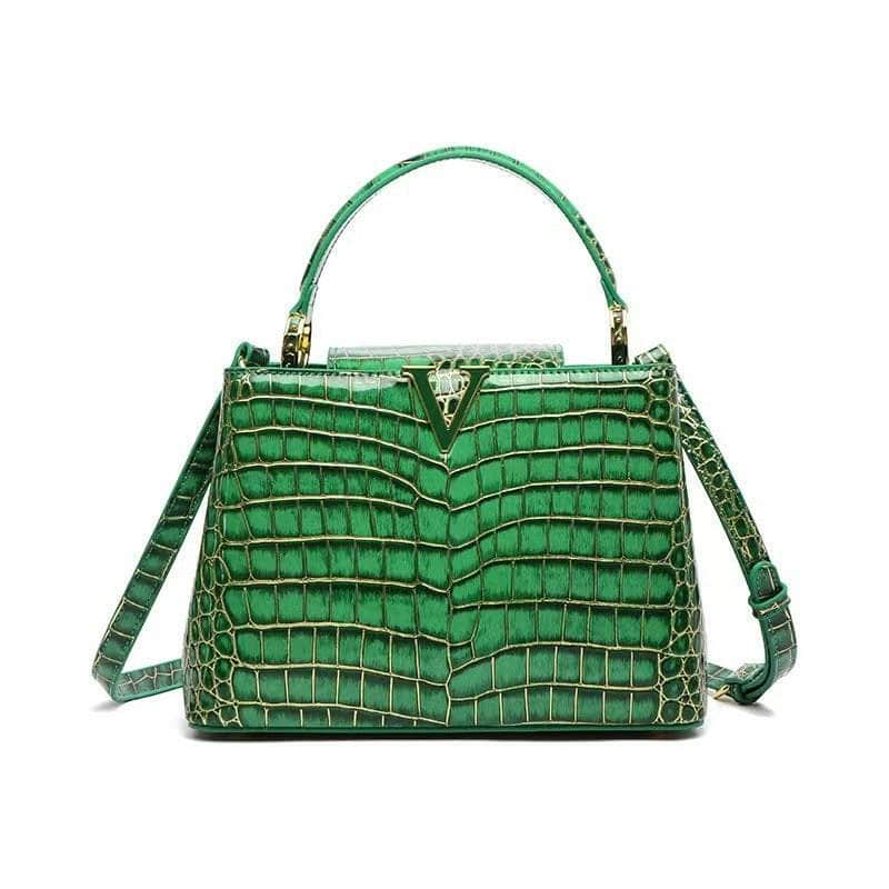 Luxurious Shimmering Croc Leather Handbag Green