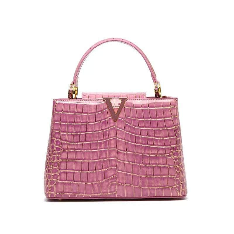 Luxurious Shimmering Croc Leather Handbag Pink