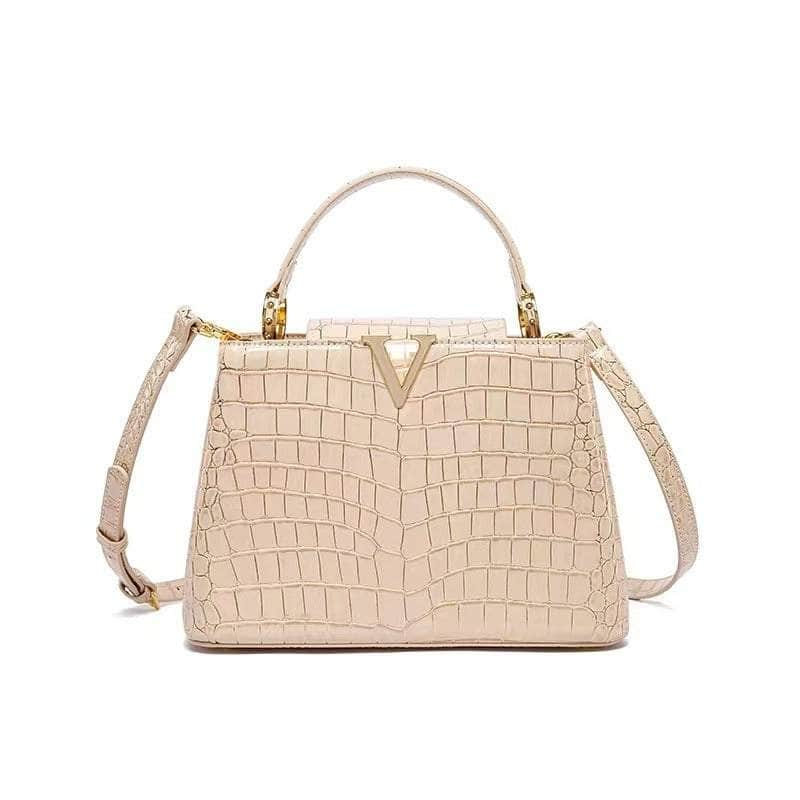 Luxurious Shimmering Croc Leather Handbag White