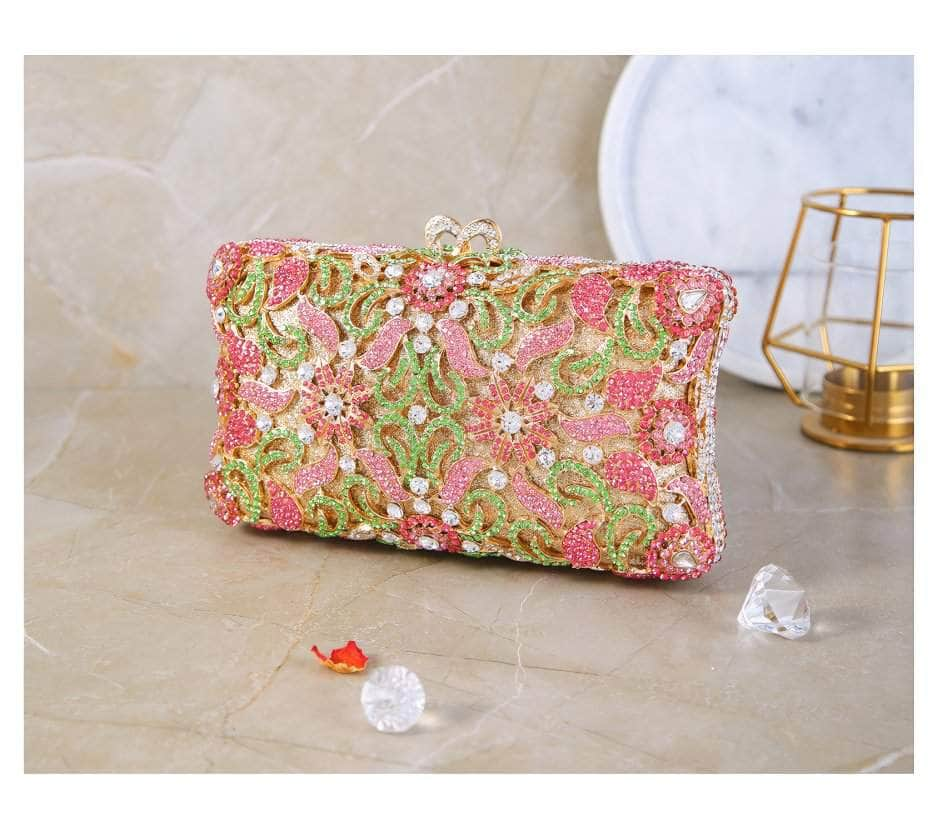 Luxurious Sparkling Floral Rhinestone Decor Purse