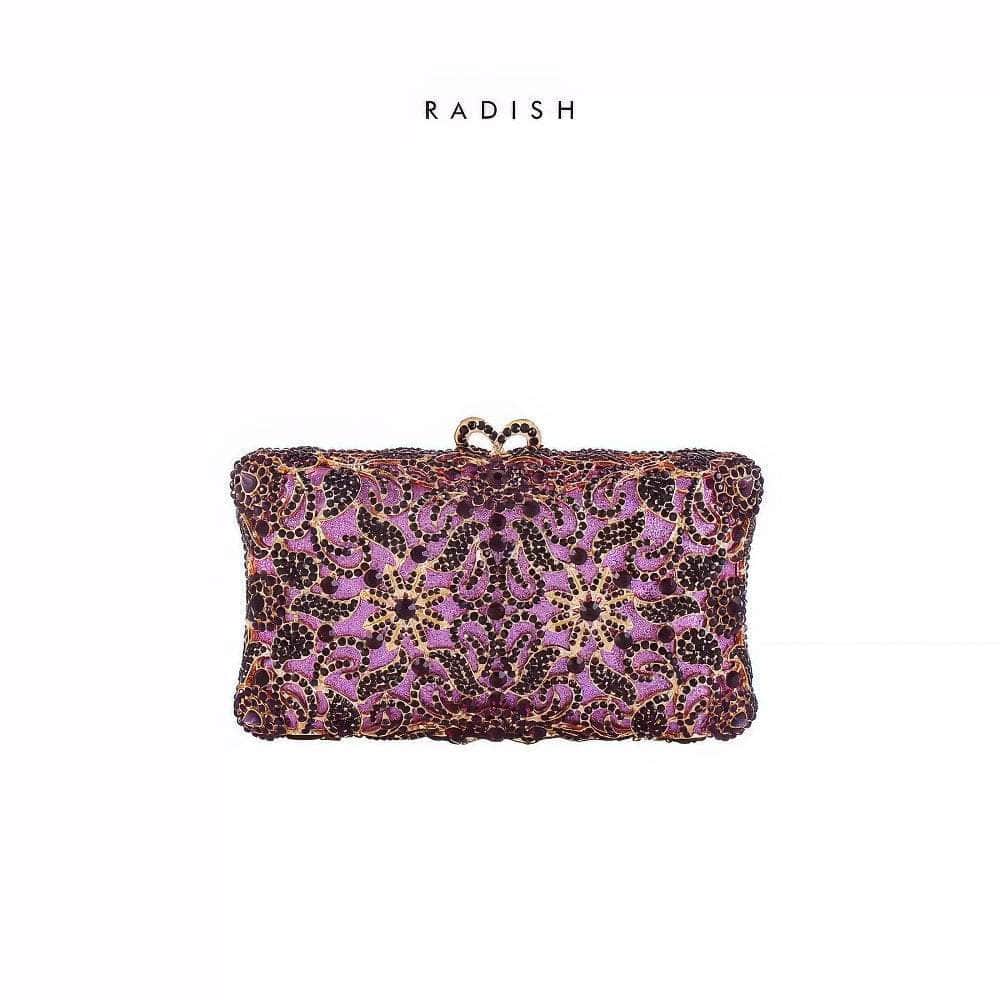 Luxurious Sparkling Floral Rhinestone Decor Purse Purple