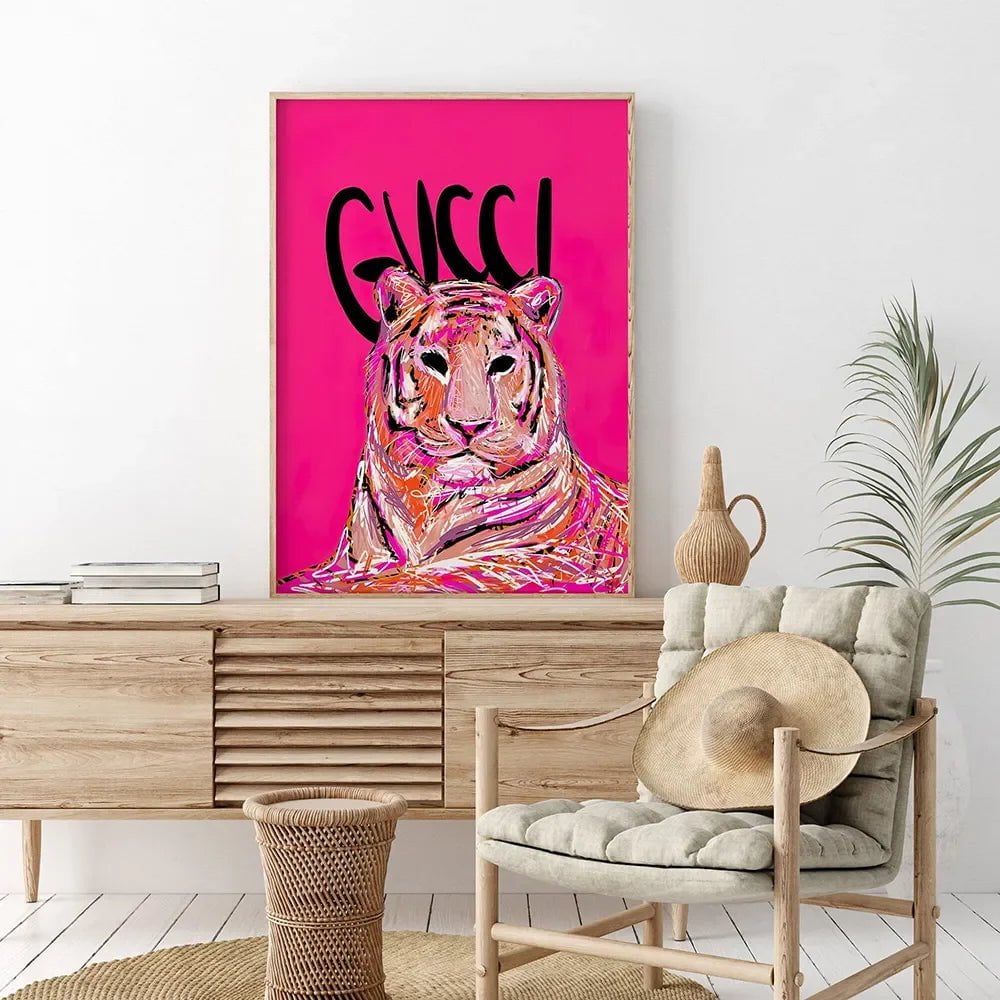 Luxury Brand Animals Canvas: Hypebeast Tiger Portrait - Nordic Wall Art for Living Room Decor