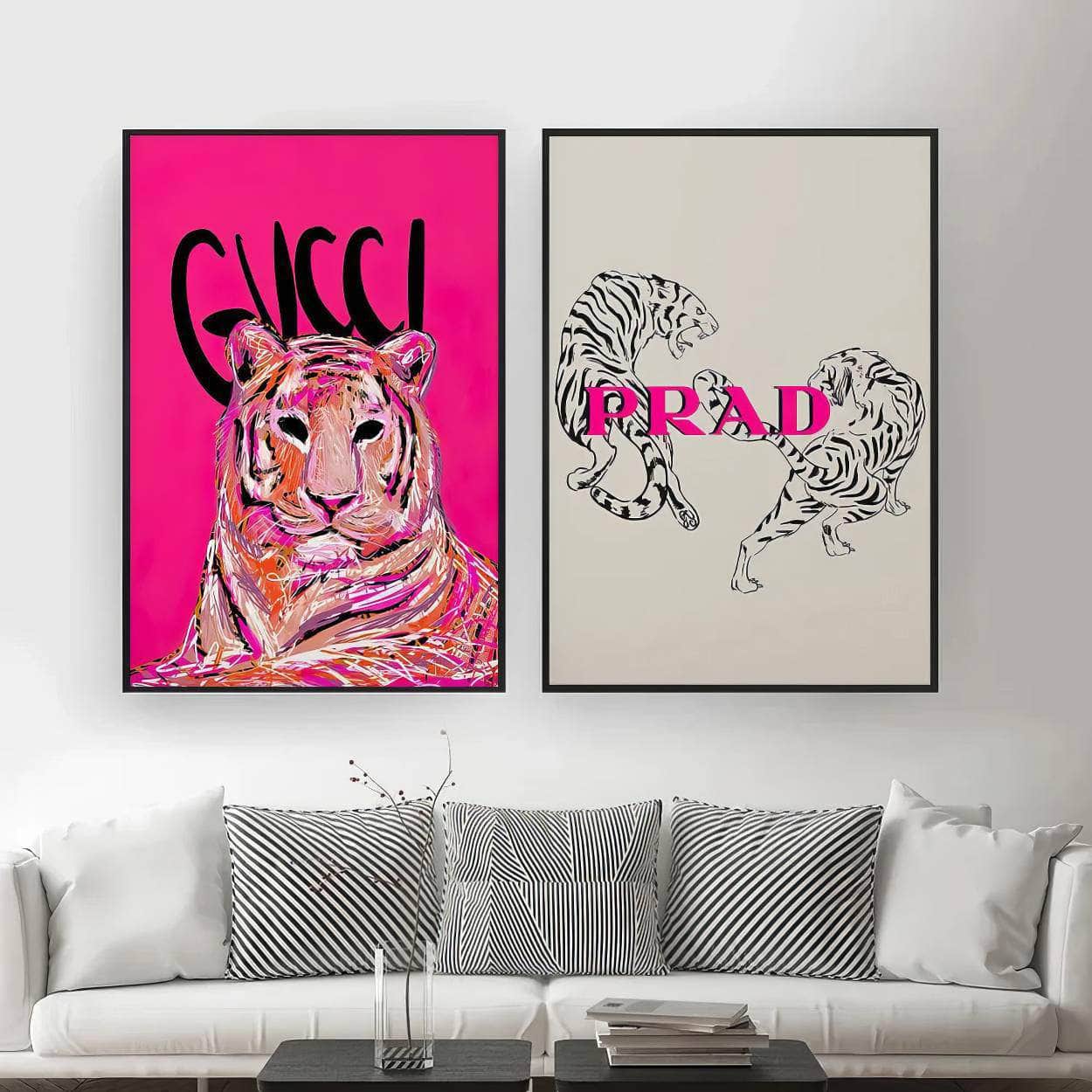 Luxury Brand Animals Canvas: Hypebeast Tiger Portrait - Nordic Wall Art for Living Room Decor