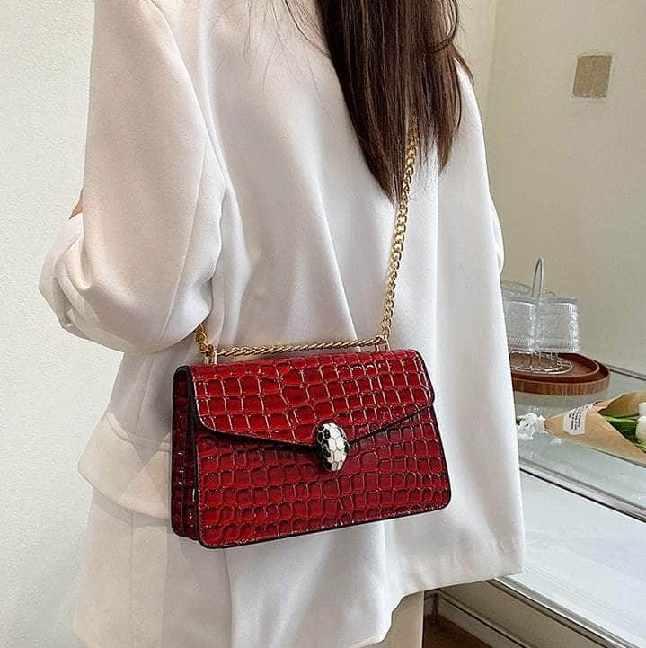 Luxury Chain Strap Croc Leather Shoulder Crossbody Bag