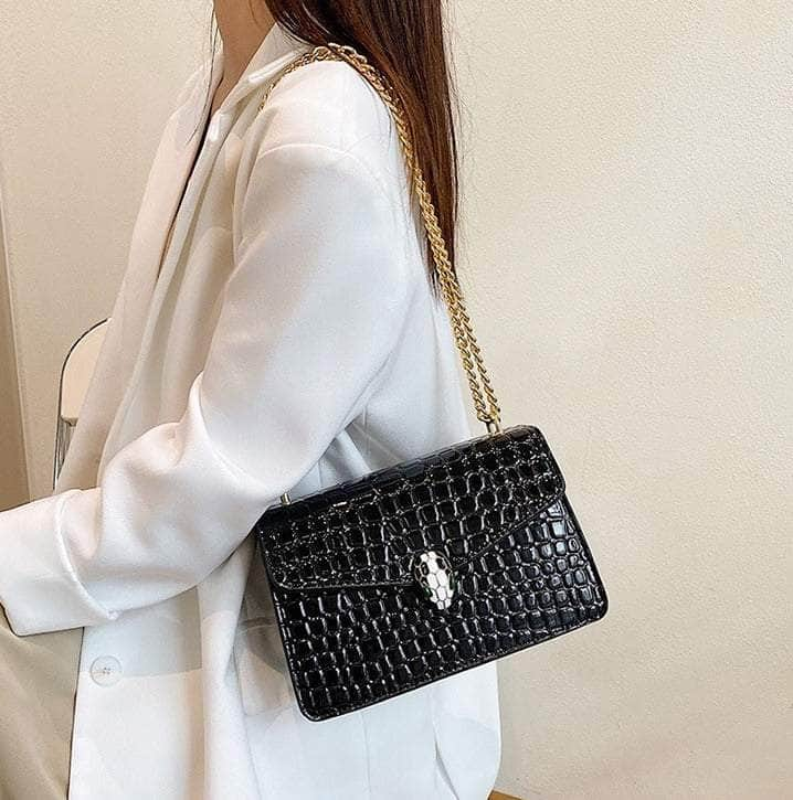 Luxury Chain Strap Croc Leather Shoulder Crossbody Bag