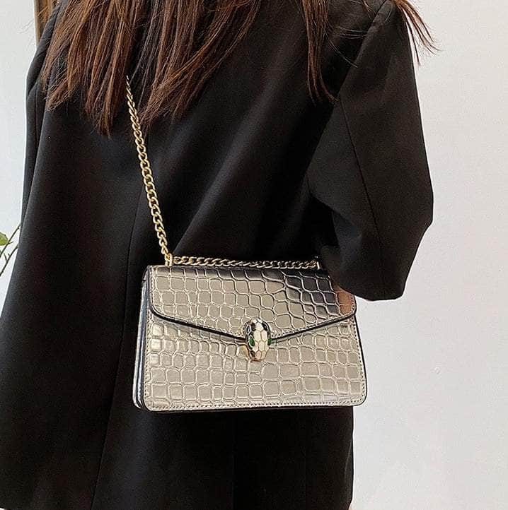 Luxury Chain Strap Croc Leather Shoulder Crossbody Bag