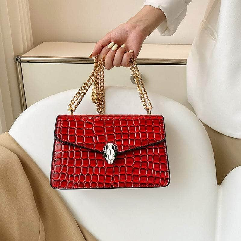 Luxury Chain Strap Croc Leather Shoulder Crossbody Bag