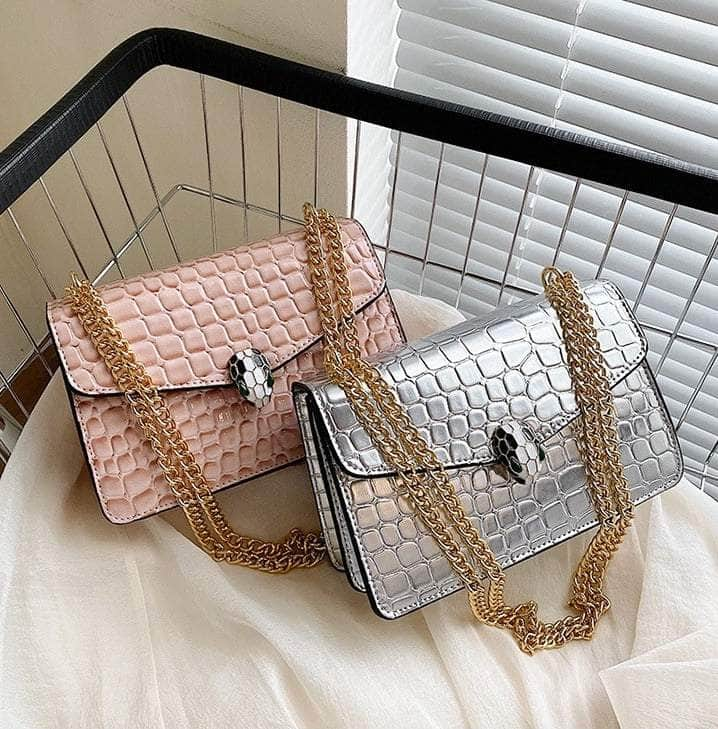 Luxury Chain Strap Croc Leather Shoulder Crossbody Bag