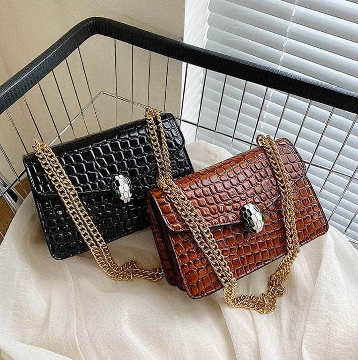 Luxury Chain Strap Croc Leather Shoulder Crossbody Bag