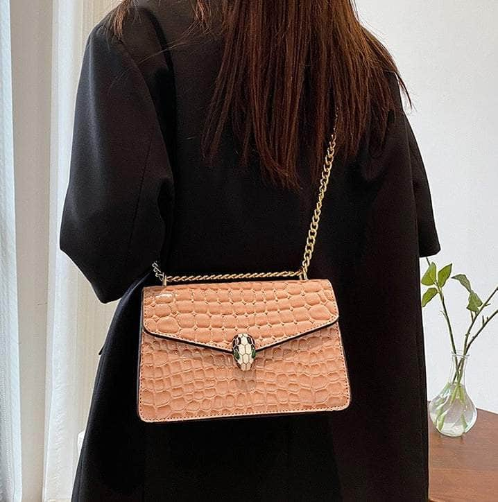 Luxury Chain Strap Croc Leather Shoulder Crossbody Bag