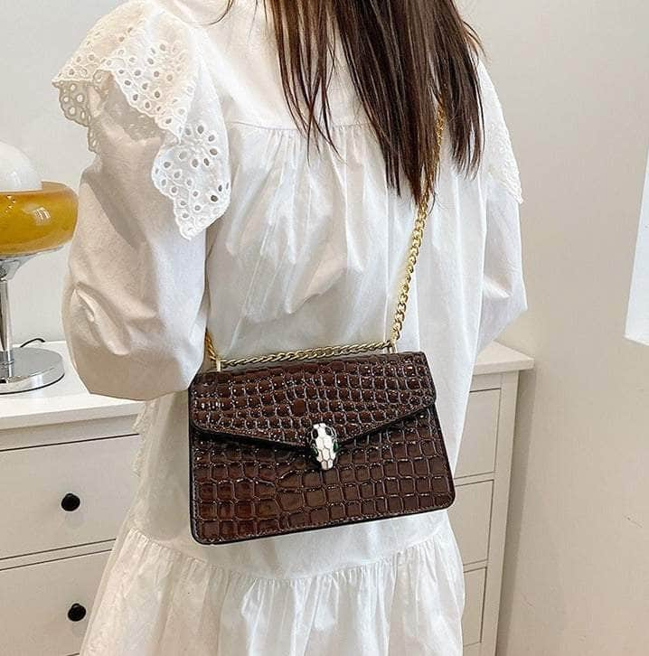 Luxury Chain Strap Croc Leather Shoulder Crossbody Bag