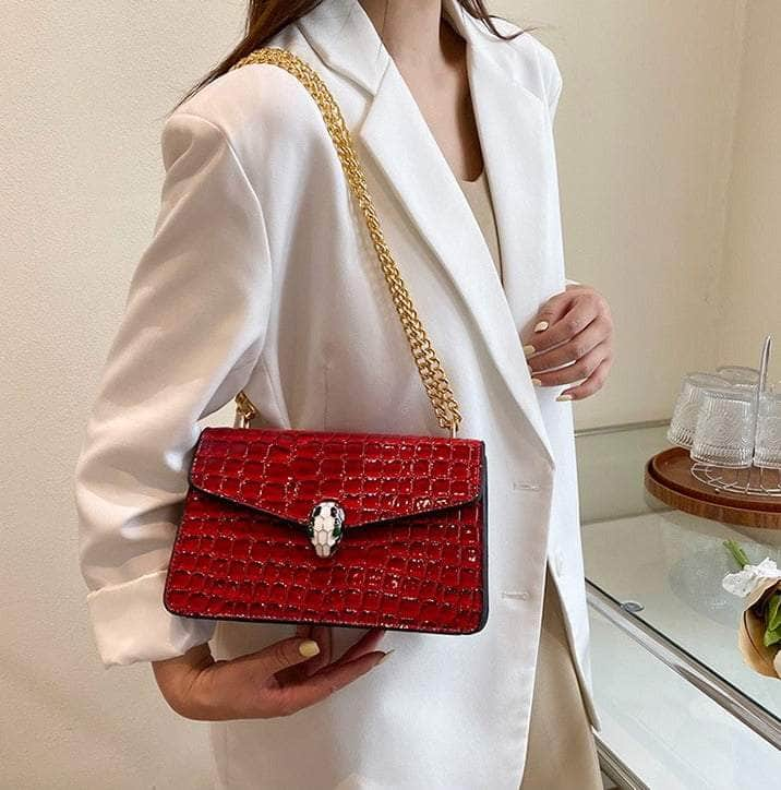 Luxury Chain Strap Croc Leather Shoulder Crossbody Bag