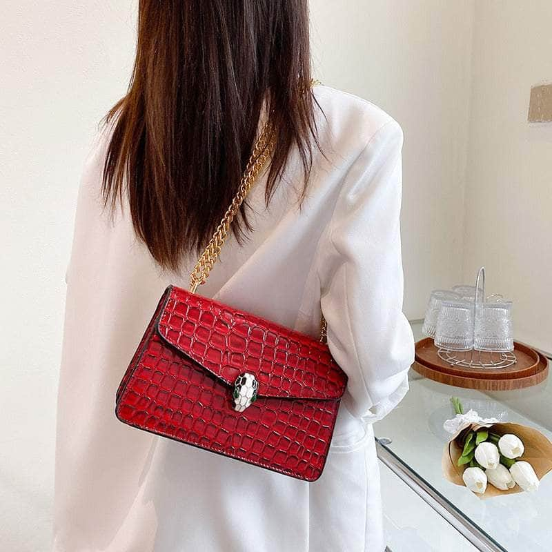 Luxury Chain Strap Croc Leather Shoulder Crossbody Bag