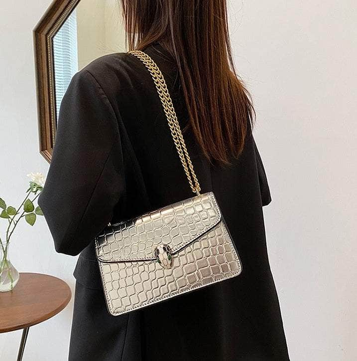 Luxury Chain Strap Croc Leather Shoulder Crossbody Bag