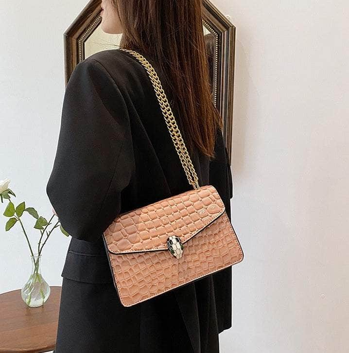 Luxury Chain Strap Croc Leather Shoulder Crossbody Bag