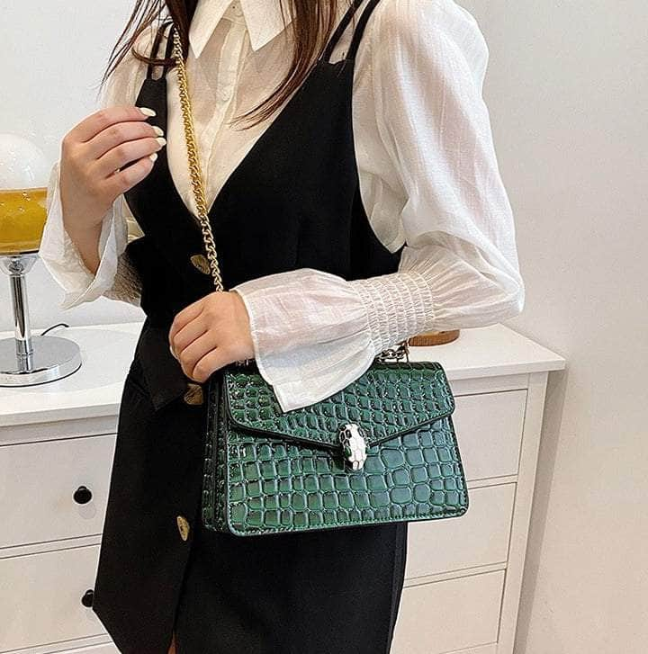 Luxury Chain Strap Croc Leather Shoulder Crossbody Bag